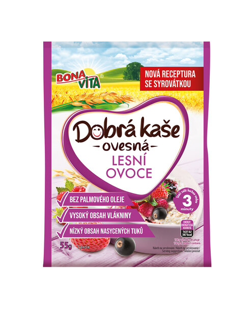 Dobrá kaša ovsená lesné ovocie 55g cena za 1 kartón (20 kusov)