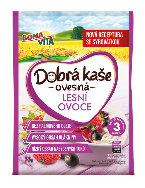 Dobrá kaša ovsená lesné ovocie 55g cena za 1 kartón (20 kusov)