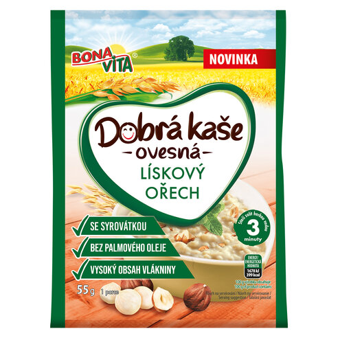 Dobrá kaša ovsená lieskoý orech 55g cena za 1 kartón (20 kusov)