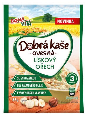 Dobrá kaša ovsená lieskoý orech 55g cena za 1 kartón (20 kusov)