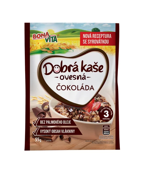 Dobrá kaša ovsená s čokoládou 55g cena za 1 kartón (20 kusov)