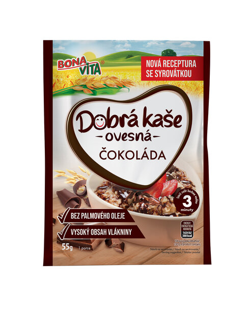 Dobrá kaša ovsená s čokoládou 55g cena za 1 kartón (20 kusov)