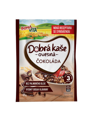 Dobrá kaša ovsená s čokoládou 55g cena za 1 kartón (20 kusov)