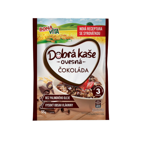 Dobrá kaša ovsená s čokoládou 55g cena za 1 kartón (20 kusov)
