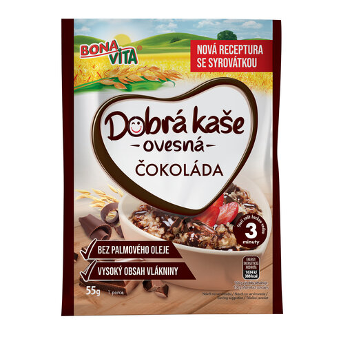 Dobrá kaša ovsená s čokoládou 55g cena za 1 kartón (20 kusov)