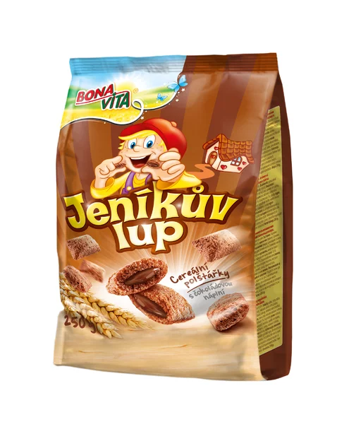 Jeníkov lup vankúšiky s čokoládovou náplňou 250g cena za 1 kartón (12 kusov)
