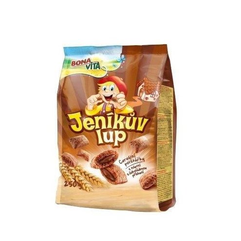 Jeníkov lup vankúšiky s čokoládovou náplňou 250g cena za 1 kartón (12 kusov)