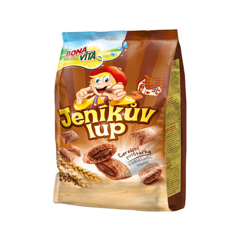 Jeníkov lup vankúšiky s čokoládovou náplňou 250g cena za 1 kartón (12 kusov)