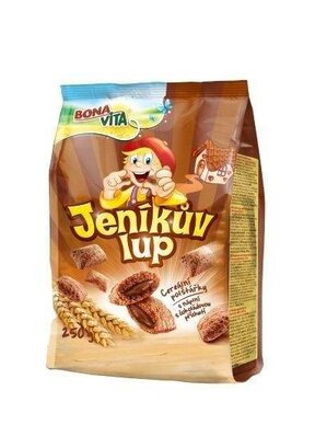 Jeníkov lup vankúšiky s čokoládovou náplňou 250g cena za 1 kartón (12 kusov)