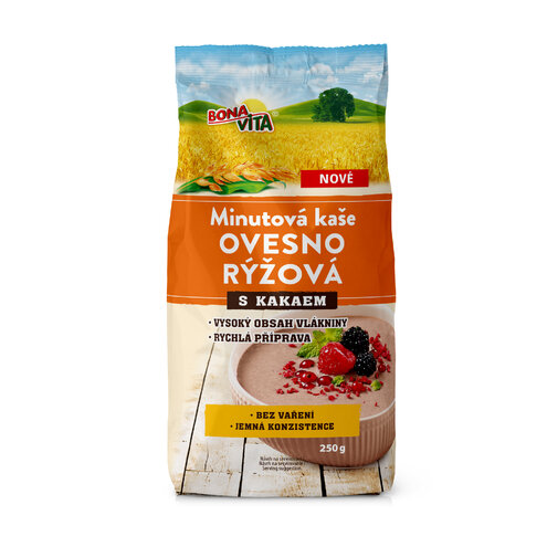MINÚTOVÁ OVSENO RYŽOVÁ kaša s kakaom 250g cena za 1 kartón (10 kusov)