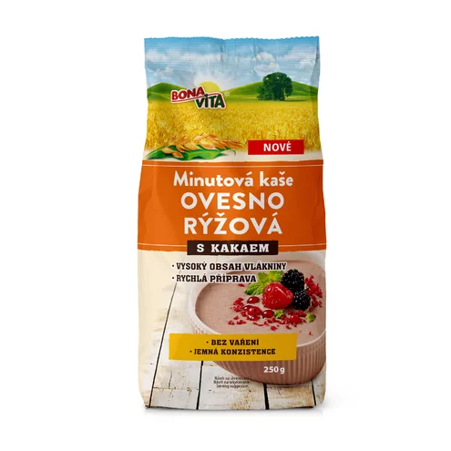 MINÚTOVÁ OVSENO RYŽOVÁ kaša s kakaom 250g cena za 1 kartón (10 kusov)