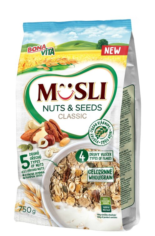 Müsli orechy a semienka 750g cena za 1 kartón (10 kusov)