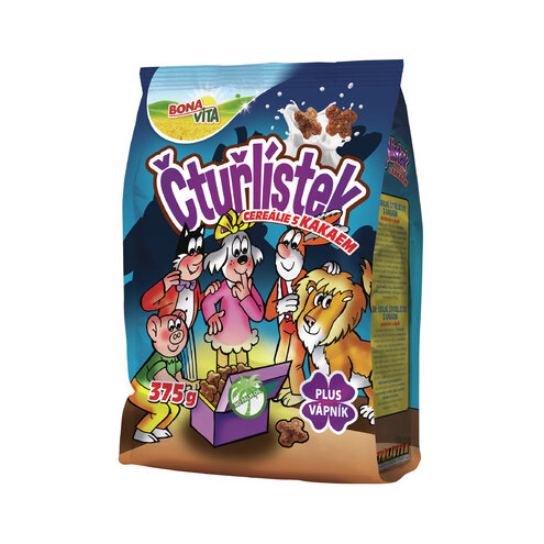 Obilninové štvorlístky s kakaom 375g cena za 1 kartón (12 kusov)