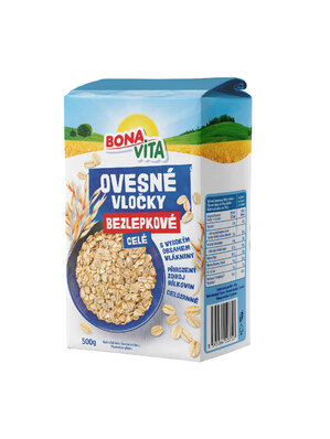 Ovsené vločky CELÉ BEZ LEPKU 500g cena za 1 kartón (10 kusov)