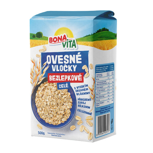 Ovsené vločky CELÉ BEZ LEPKU 500g cena za 1 kartón (10 kusov)