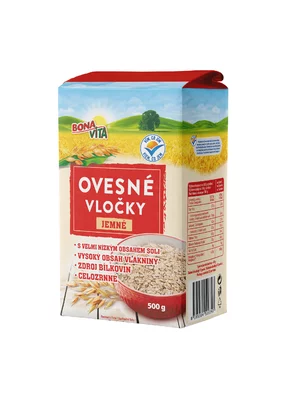 Ovsené vločky JEMNÉ 500g cena za 1 kartón (10 kusov) Ovsené vločky JEMNÉ 500g cena za 1 kartón (10 kusov)