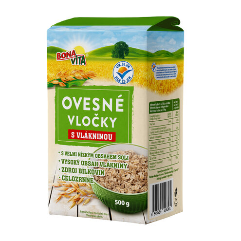 Ovsené vločky s VLÁKONINOU 500g cena za 1 kartón (10 kusov)