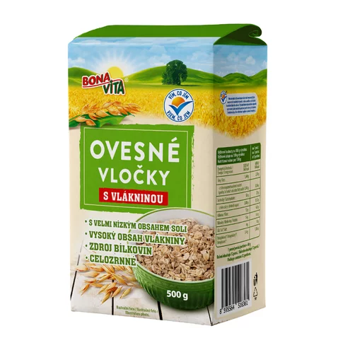 Ovsené vločky s VLÁKONINOU 500g cena za 1 kartón (10 kusov)
