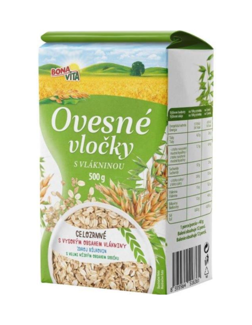 Ovsené vločky s VLÁKONINOU 500g cena za 1 kartón (10 kusov)