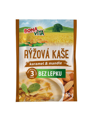 RYŽOVÁ kaša karamel a mandle BEZ LEPKU 50g cena za 1 kartón (20 kusov)