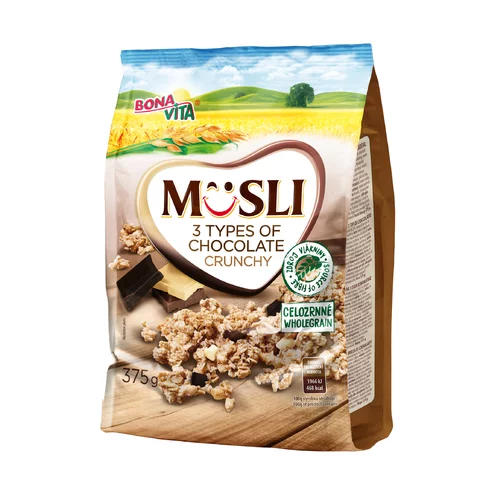 Zapekané müsli 3 druhy čokolády 375g cena za 1 kartón (12 kusov)
