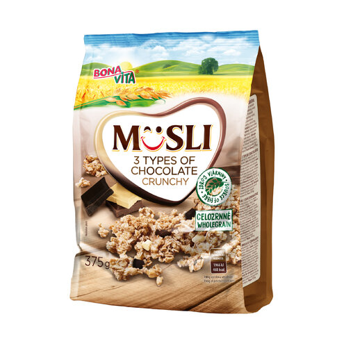 Zapekané müsli 3 druhy čokolády 375g cena za 1 kartón (12 kusov)