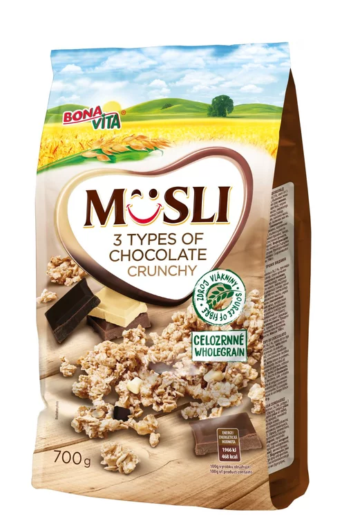 Zapekané müsli 3 druhy čokolády 700g cena za 1 kartón (10 kusov) Zapekané müsli 3 druhy čokolády 700g cena za 1 kartón (10 kusov)