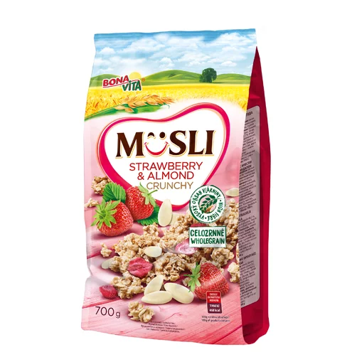 Zapekané müsli jahoda a mandle 700g cena za 1 kartón (10 kusov)