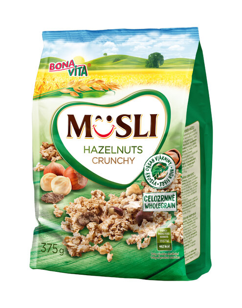 Zapekané müsli lieskový orech 375g cena za 1 kartón (12 kusov)