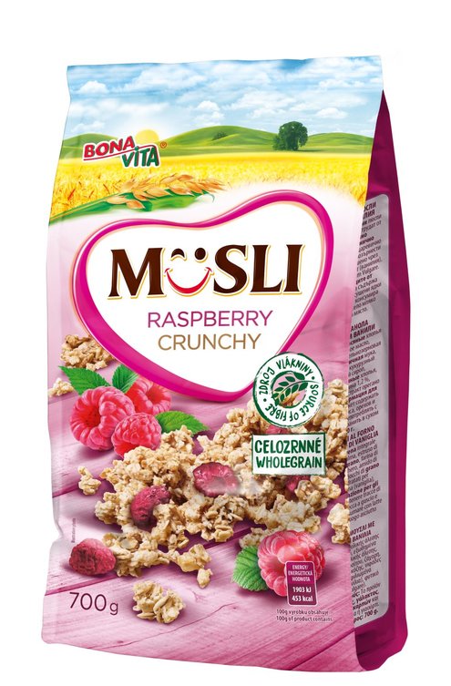 Zapekané müsli malina s príchuťou vanilky 700g cena za 1 kartón (10 kusov)